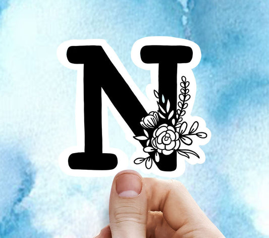 Letter N flower vinyl sticker, monogram, best friend gift, Laptop decal, MacBook decal