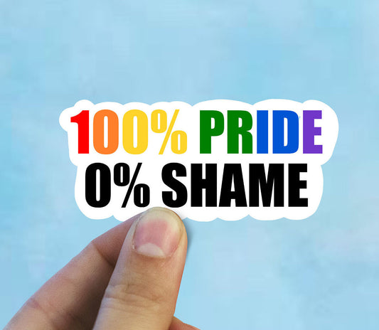 100 percent pride 0 percent shame vinyl sticker, lgbt, best friend gift,  laptop stickers, Gay pride