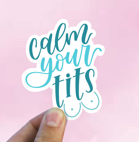 Calm your tits vinyl sticker, funny sticker, best friend gift, laptop sticker, Macbook decal, sarcastic gift