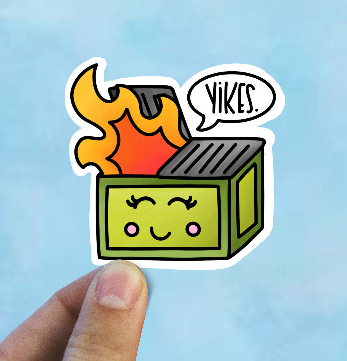 Kawaii dumpster fire vinyl sticker, cute stickers, best friend gift, laptop sticker, Macbook decal, sarcastic gift