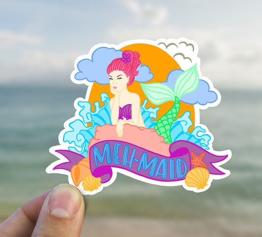 Meh maid vinyl sticker, mermaid sticker, waterproof decal, trendy stickers, best friend gift, funny gift