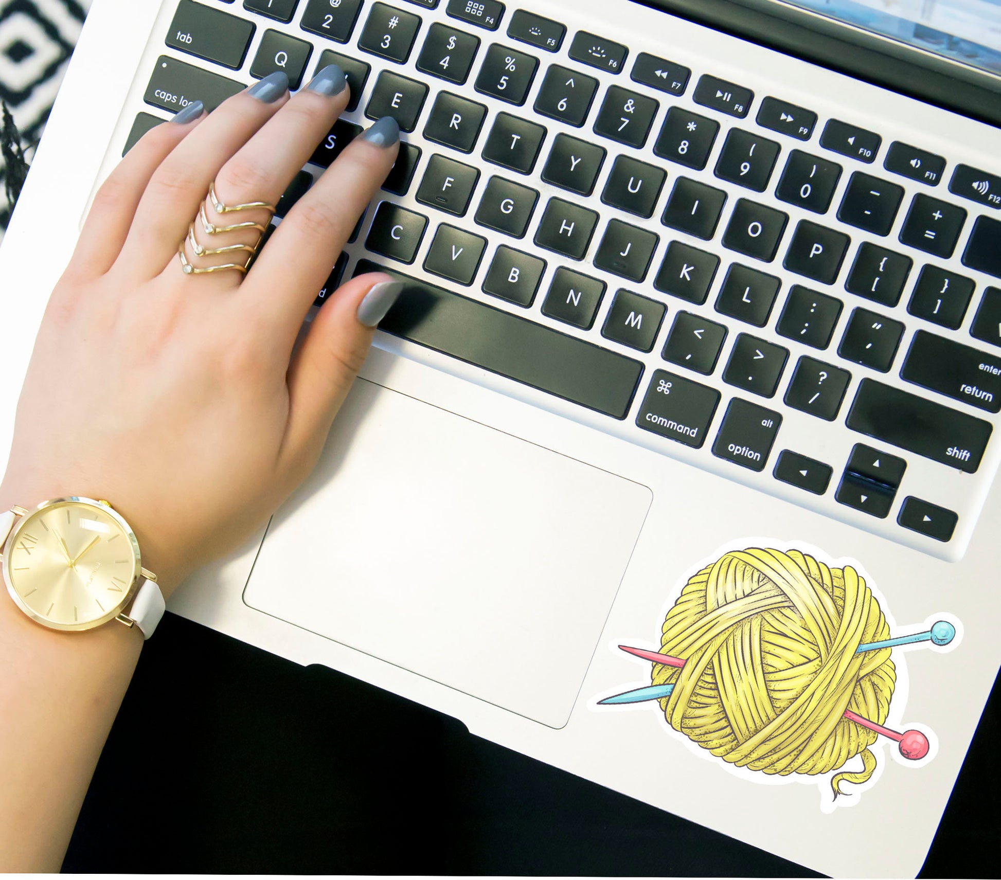 Yellow yarn vinyl sticker, knitting, laptop stickers