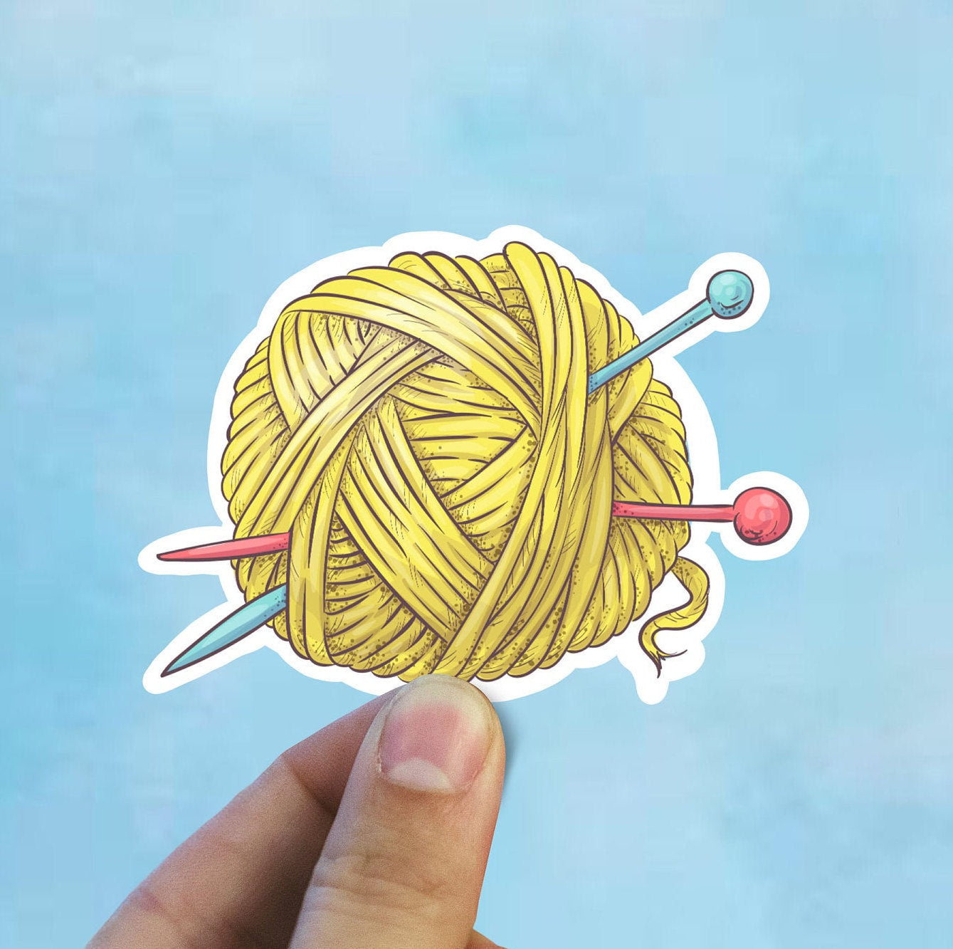 Yellow yarn vinyl sticker, knitting, laptop stickers