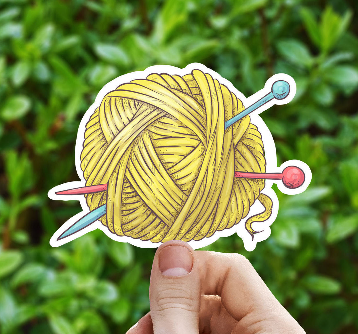 Yellow yarn vinyl sticker, knitting, laptop stickers