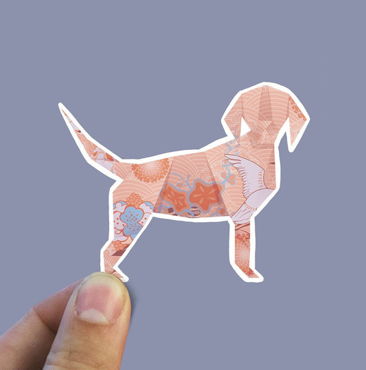 Pink origami dog vinyl Sticker, origami, dogs, water bottle stickers, laptop stickers