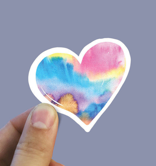 Tie dye watercolor heart vinyl Sticker, heart stickers, laptop stickers