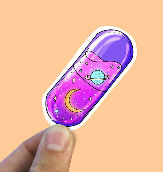 Galaxy pill vinyl sticker, space, best friend gift, laptop sticker, Macbook decal, crystal gift