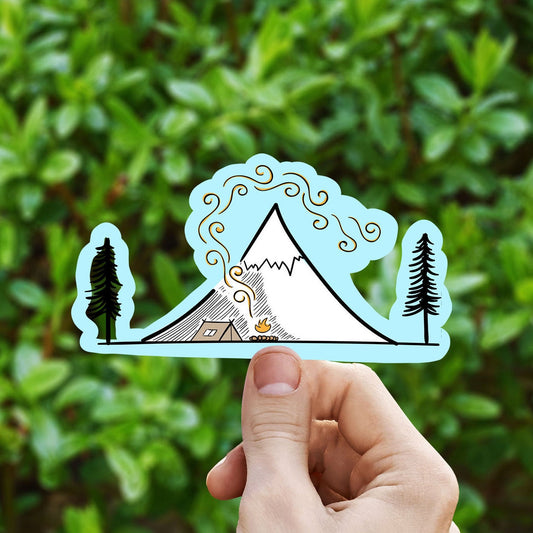 Mountainside camp sticker, camping stickers, mountain stickers, Macbook sticker, laptop sticker, waterproof vinyl