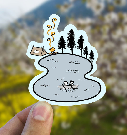 Let’s camp on the lake sticker, camping stickers, fishing stickers, Macbook sticker, laptop sticker, waterproof vinyl