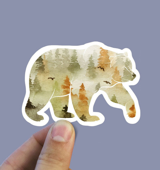 Fall watercolor bear vinyl sticker, beer sticker, best friend gift, laptop sticker, Macbook decal, sarcastic gift