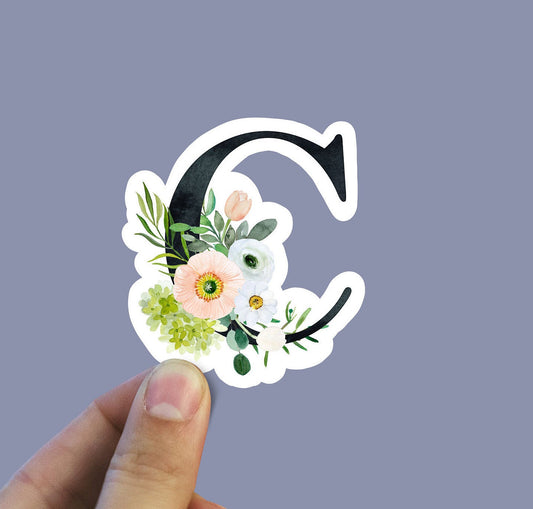 Spring flower letter C vinyl sticker, monogram, best friend gift, Laptop decal, MacBook decal