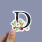 Spring flower letter D vinyl sticker, monogram, best friend gift, Laptop decal, MacBook decal