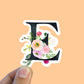 Spring flower letter E vinyl sticker, monogram, best friend gift, Laptop decal, MacBook decal