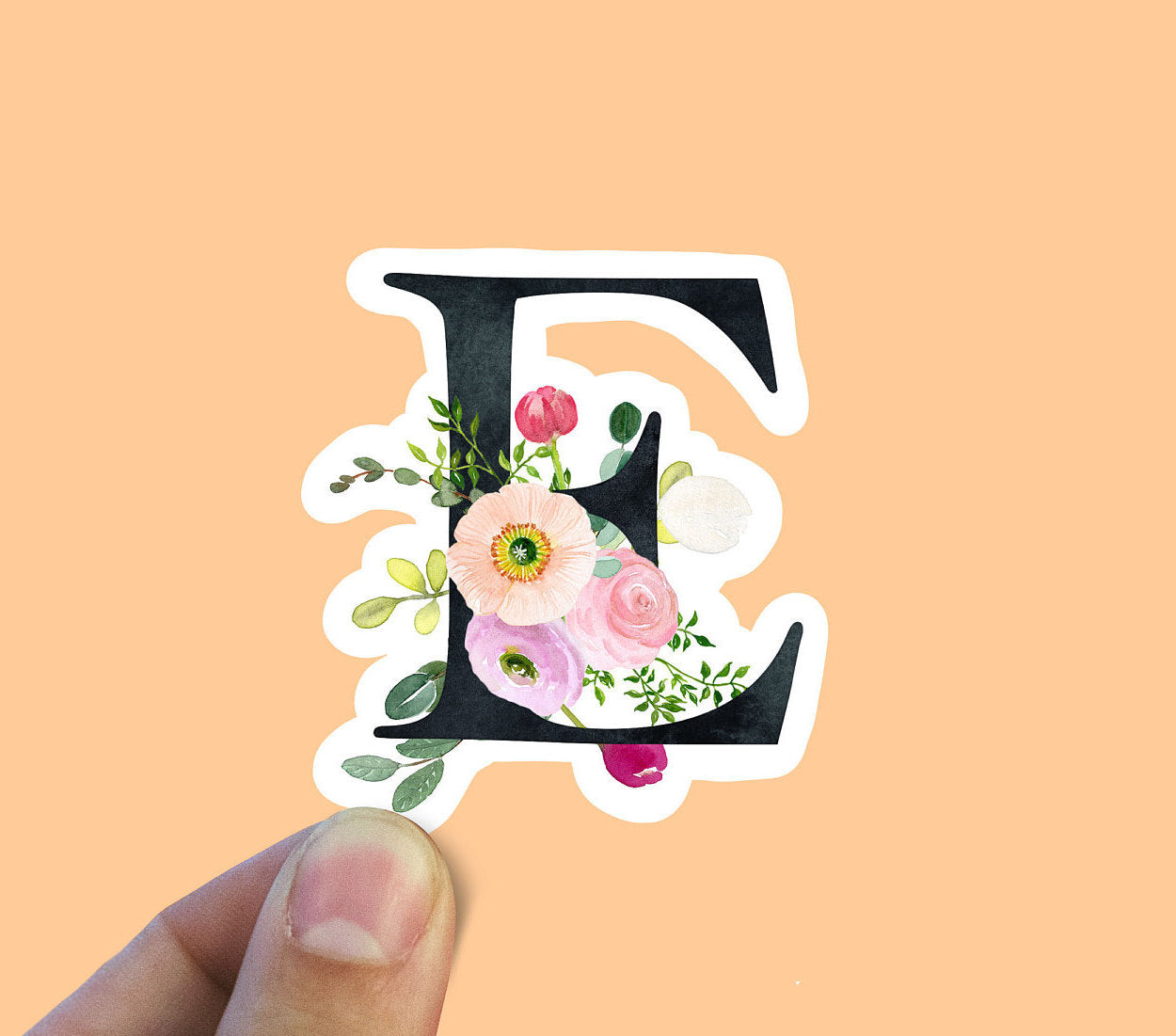 Spring flower letter E vinyl sticker, monogram, best friend gift, Laptop decal, MacBook decal