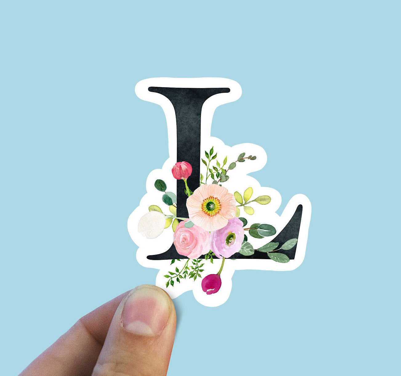 Spring flower letter L vinyl sticker, monogram, best friend gift, Laptop decal, MacBook decal