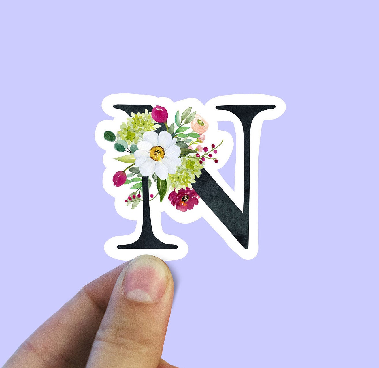 Spring flower letter N vinyl sticker, monogram, best friend gift, Laptop decal, MacBook decal