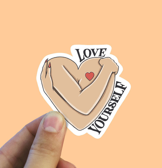 Love yourself heart vinyl sticker, feminism, heart stickers, feminist sticker, laptop stickers