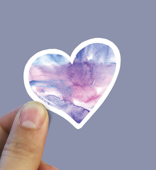 Purple watercolor heart vinyl Sticker, heart stickers, laptop stickers