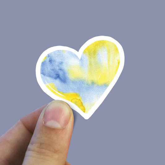 Blue and yellow watercolor heart vinyl Sticker, heart stickers, laptop stickers