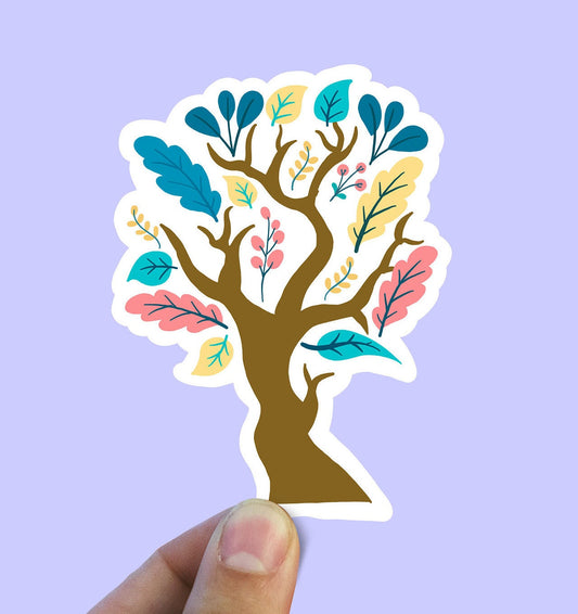 Aesthetically illustrated tree vinyl sticker, Illustrated stickers, flower stickers, laptop sticker, waterproof flower sticker