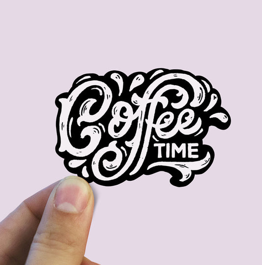 Black coffee time vinyl sticker, coffee sticker,  coffee cup, coffee mug, laptop sticker, waterproof sticker