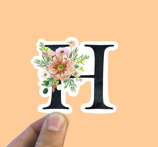 Spring flower letter H vinyl sticker, monogram, best friend gift, Laptop decal, MacBook decal