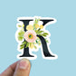 Spring flower letter K vinyl sticker, monogram, best friend gift, Laptop decal, MacBook decal