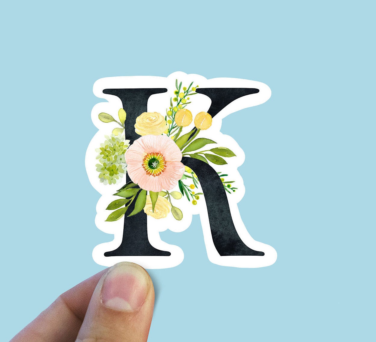 Spring flower letter K vinyl sticker, monogram, best friend gift, Laptop decal, MacBook decal