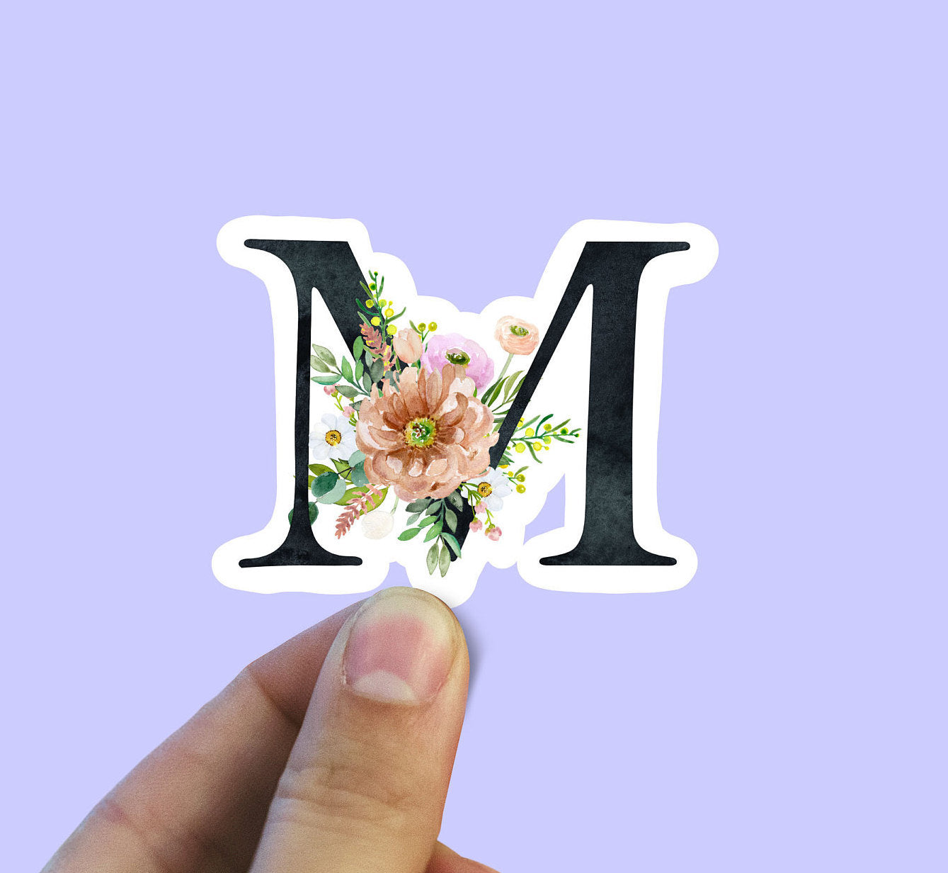 Spring flower letter M vinyl sticker, monogram, best friend gift, Laptop decal, MacBook decal