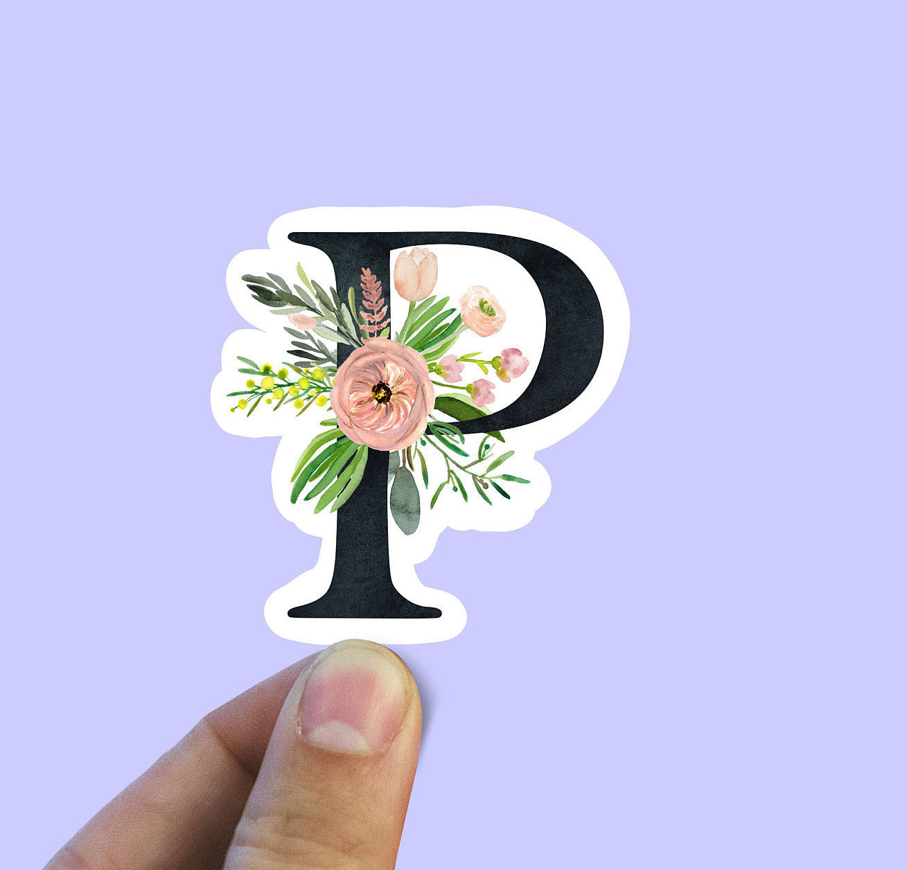 Spring flower letter P vinyl sticker, monogram, best friend gift, Laptop decal, MacBook decal