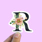 Spring flower letter R vinyl sticker, monogram, best friend gift, Laptop decal, MacBook decal