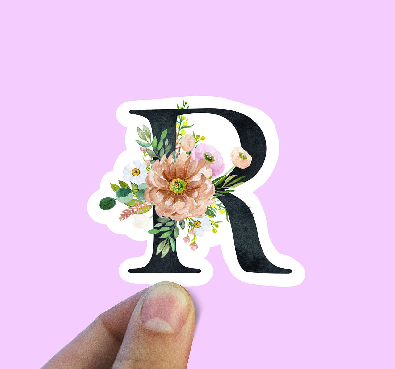 Spring flower letter R vinyl sticker, monogram, best friend gift, Laptop decal, MacBook decal