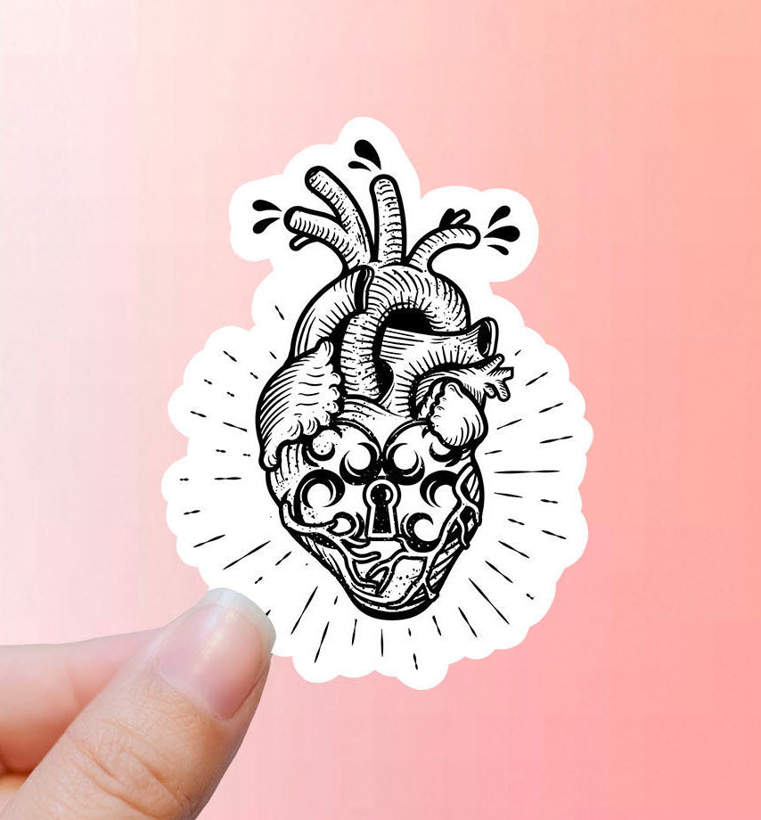 Lock human heart Vinyl sticker, heart sticker,Best friend gift, birthday gift, Macbook sticker, laptop sticker