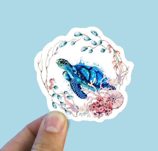 Watercolored sea turtle vinyl Sticker, water bottle stickers, ocean stickers, laptop stickers, waterproof sticker