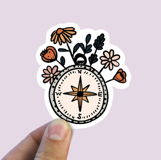 Floral compass vinyl sticker, ocean stickers, laptop stickers