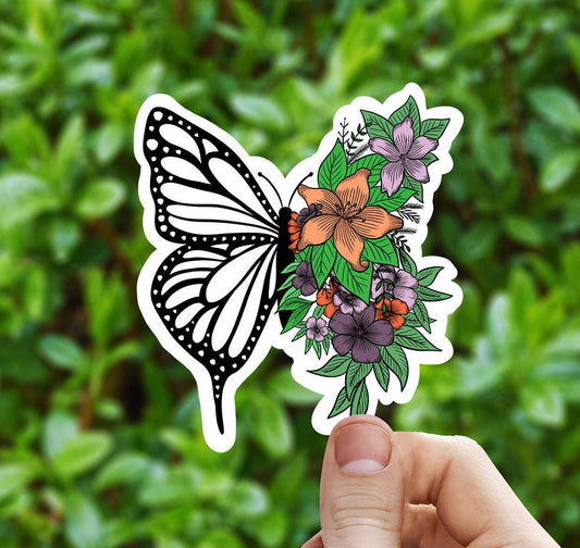 Flower transformation vinyl sticker, butterfly stickers, best friend gift, illustrated vinyl stickers, Macbook decal, sarcastic gift