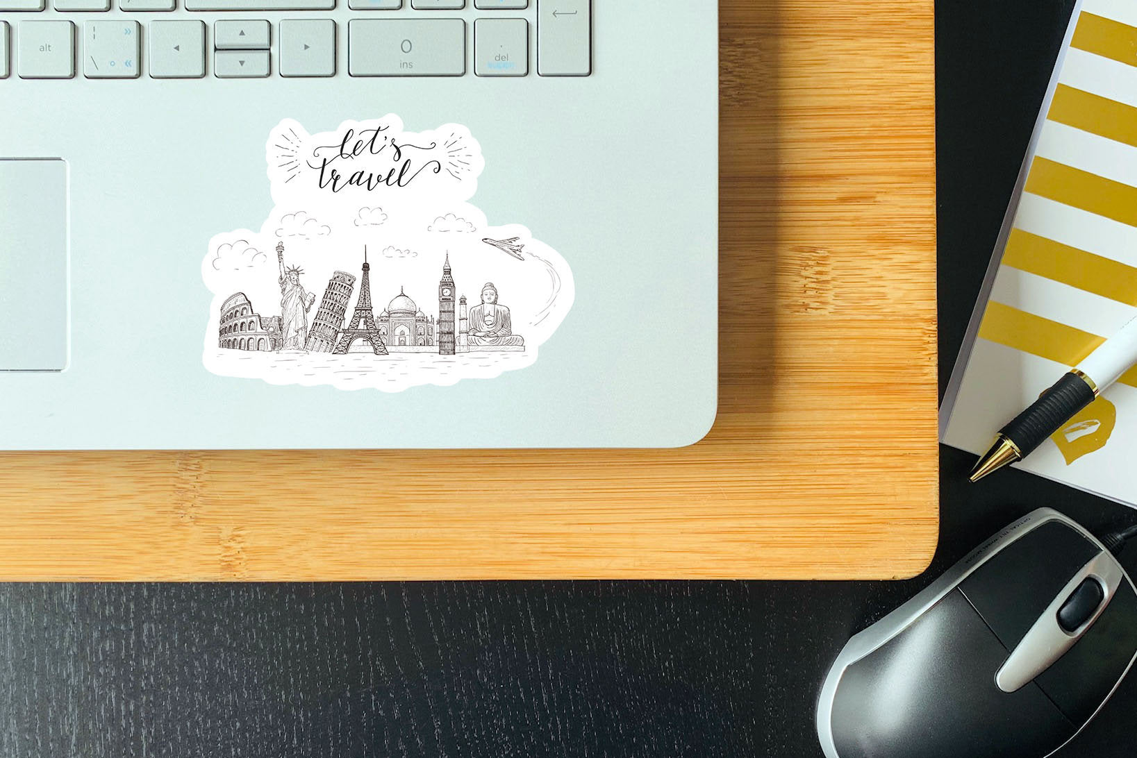 Let’s travel skyline vinyl sticker, travel stickers, Best friend gift, birthday gift, Macbook sticker, laptop sticker