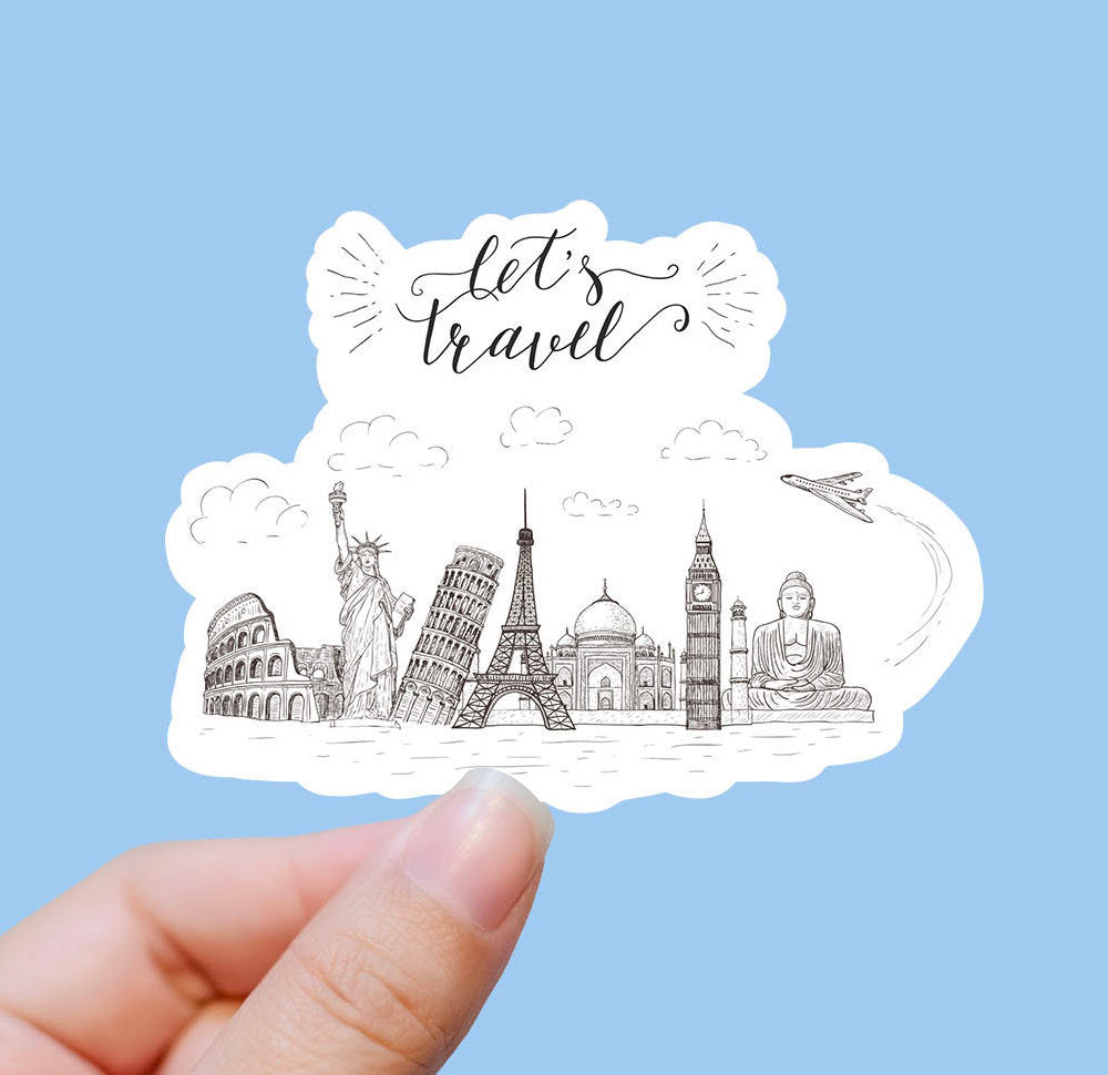 Let’s travel skyline vinyl sticker, travel stickers, Best friend gift, birthday gift, Macbook sticker, laptop sticker