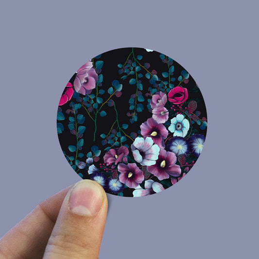 Dark floral circle vinyl sticker, floral designs, flower stickers, , laptop sticker, waterproof flower sticker