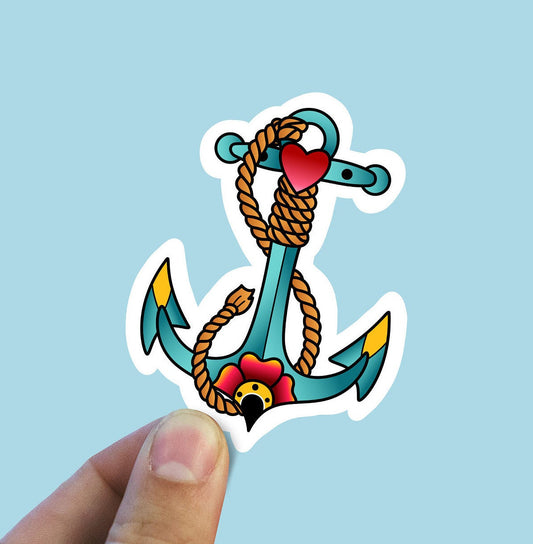 Tattoo anchor vinyl sticker, Best friend gift, fine art, birthday gift, Macbook sticker, laptop sticker