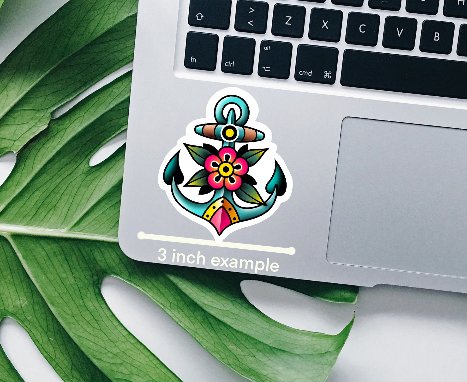 Old school flower anchor vinyl sticker, Best friend gift, fine art, birthday gift, Macbook sticker, laptop sticker