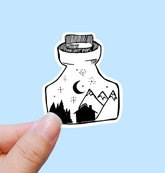 Mountain scene jar vinyl sticker, personalized gifts,Best friend gift, birthday gift, Macbook sticker, laptop sticker