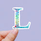 Starry rainbow L vinyl sticker, monogram, best friend gift, Laptop decals, water bottle stickers