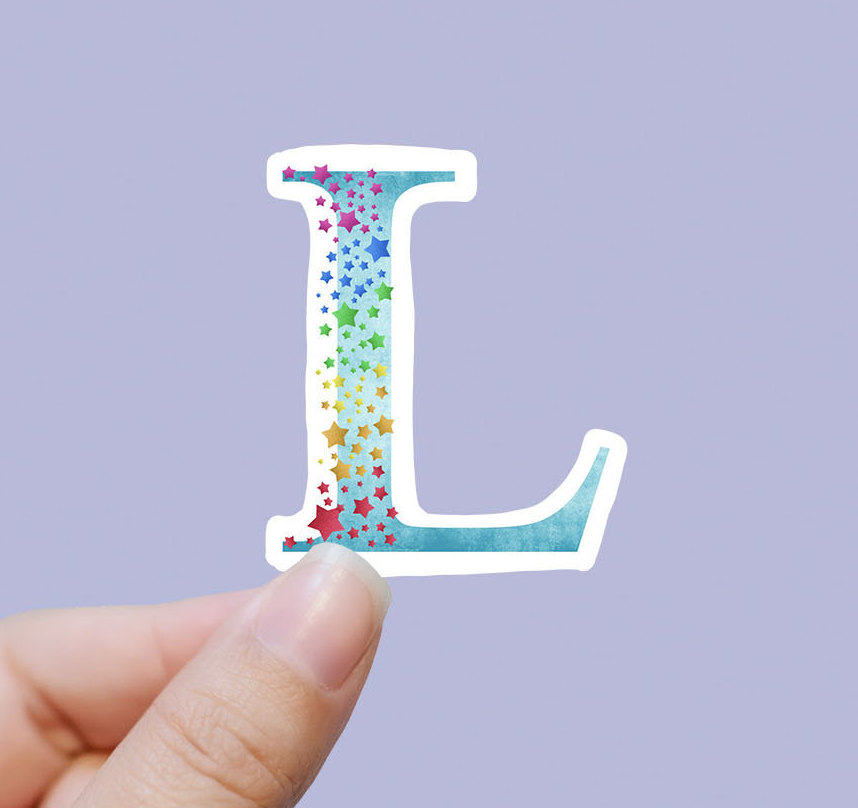 Starry rainbow L vinyl sticker, monogram, best friend gift, Laptop decals, water bottle stickers