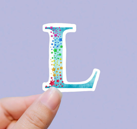 Starry rainbow L vinyl sticker, monogram, best friend gift, Laptop decals, water bottle stickers