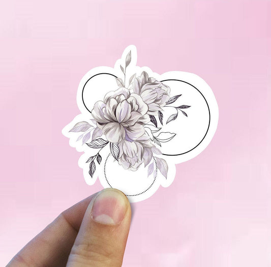 Silver geometric floral vinyl sticker, floral stickers, fine art, birthday gift, , laptop sticker