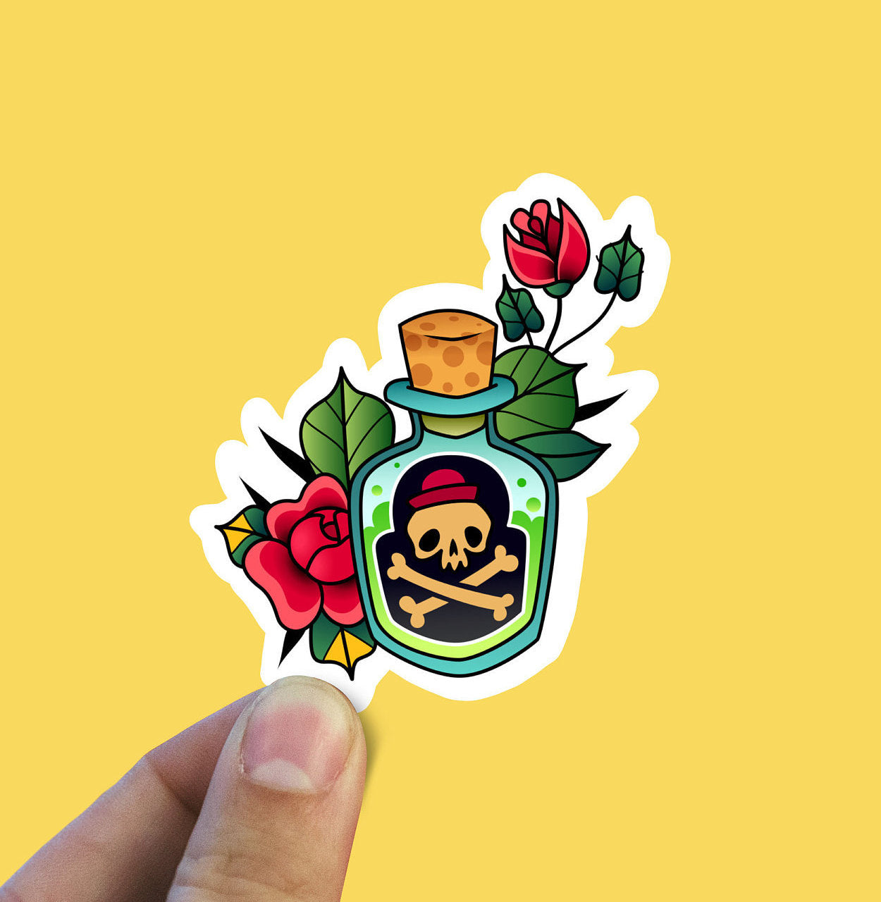 Skull bottle tattoo vinyl sticker, Best friend gift, fine art, birthday gift, Macbook sticker, laptop sticker