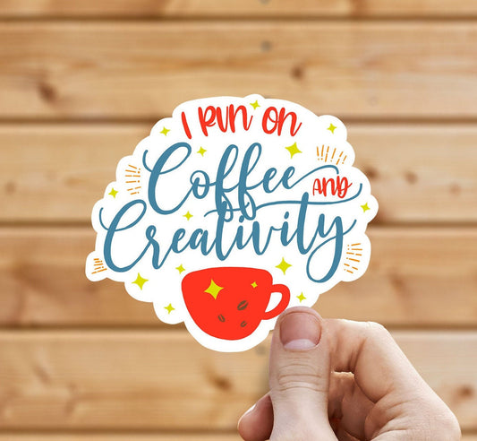 I run on coffee and creativity vinyl sticker, coffee sticker,  ice coffee sticker, Macbook sticker, laptop sticker, waterproof sticker