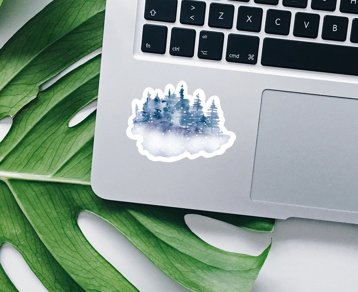 Winter forest scene vinyl sticker, forest sticker, best friend gift, laptop sticker, Macbook decal, sarcastic gift