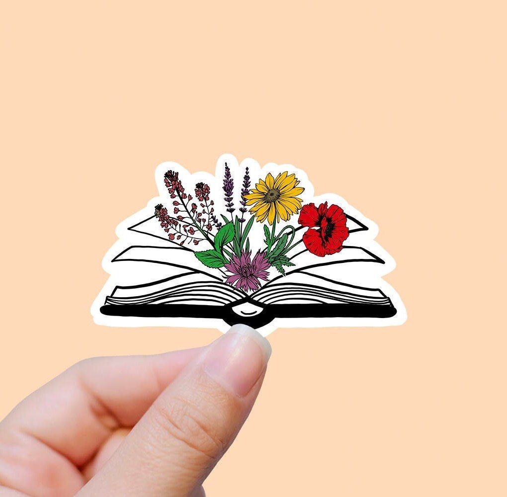 Flower and book vinyl sticker, book sticker, flower From books sticker, , laptop sticker, waterproof flower sticker